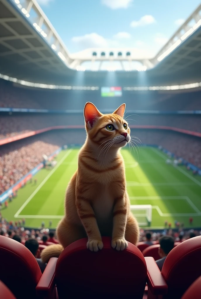 A cat is watching a match on Stadium
