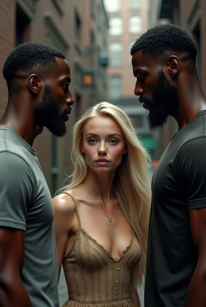 White girl with two black men