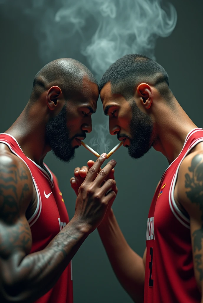 Lebron James et Cristiano Ronaldo fume une cigarette