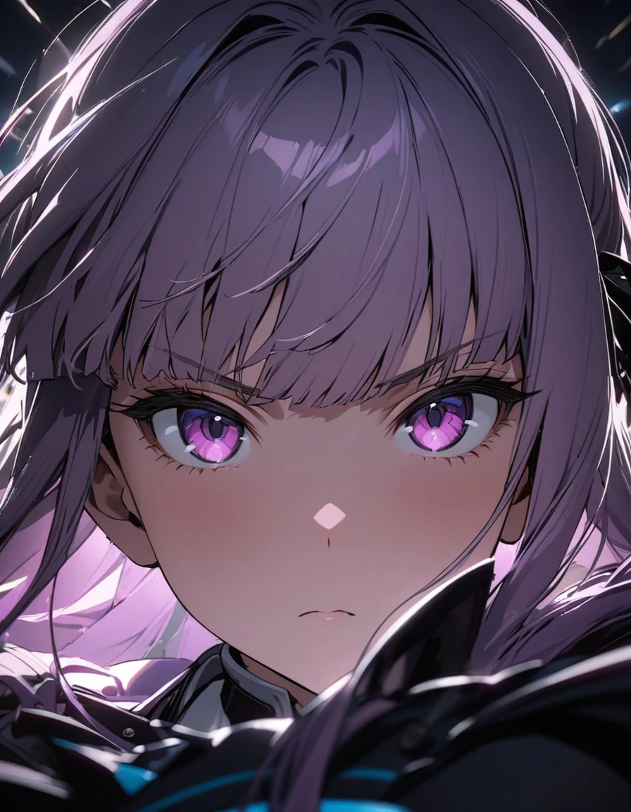 (kirigiri kyoko), cool, dramatic pose, (masterpiece, best quality, ultra detailed), (cinematic lighting), blue idol costume, (pov, ), (looking at viewer), incoming hug, (extremely close-up of face, ), kindly, gently, perfect anatomy, serious,