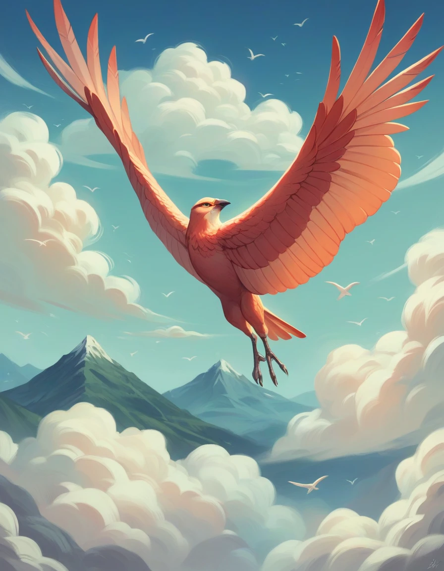 Create beautiful pictures of birds flying in the sky with beautiful mountain views and beautiful grasslands, beautifully created and realistic, 4K clarity.