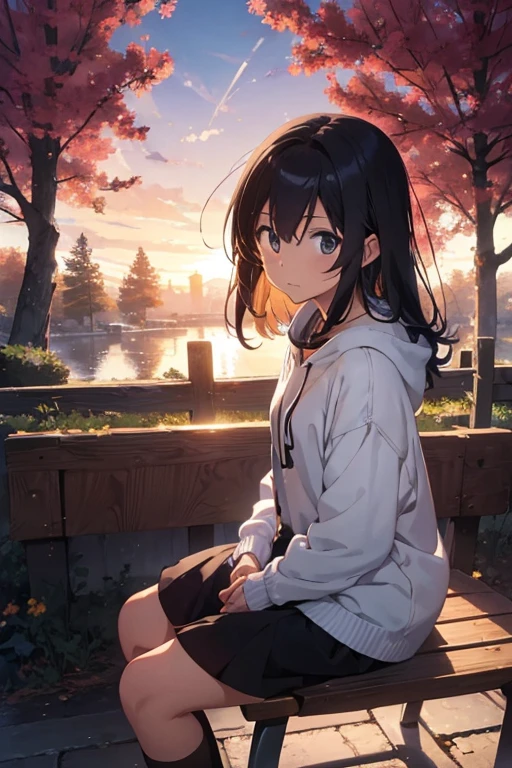 Viral anime nature wallpaper in 4K quality, in the style of photography with a 35mm lens inspired by studio glibly, makoto shinkai, makoto shinkai cyril rolando, painting of a woman sitting on a bench with a cat, in the background; cold and serene color temperature, cloud white, butterfly, the atmosphere is peaceful --v 5 --stylize 1000