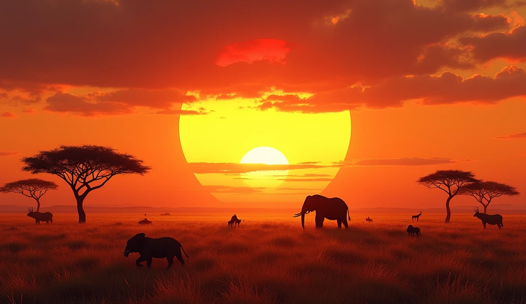 In the heart of the ancient African Savannah, where the sun set in hues of gold and crimson,