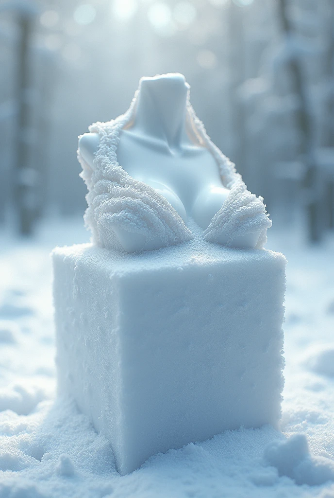 Snow in the shape of a Woman breast with cube b