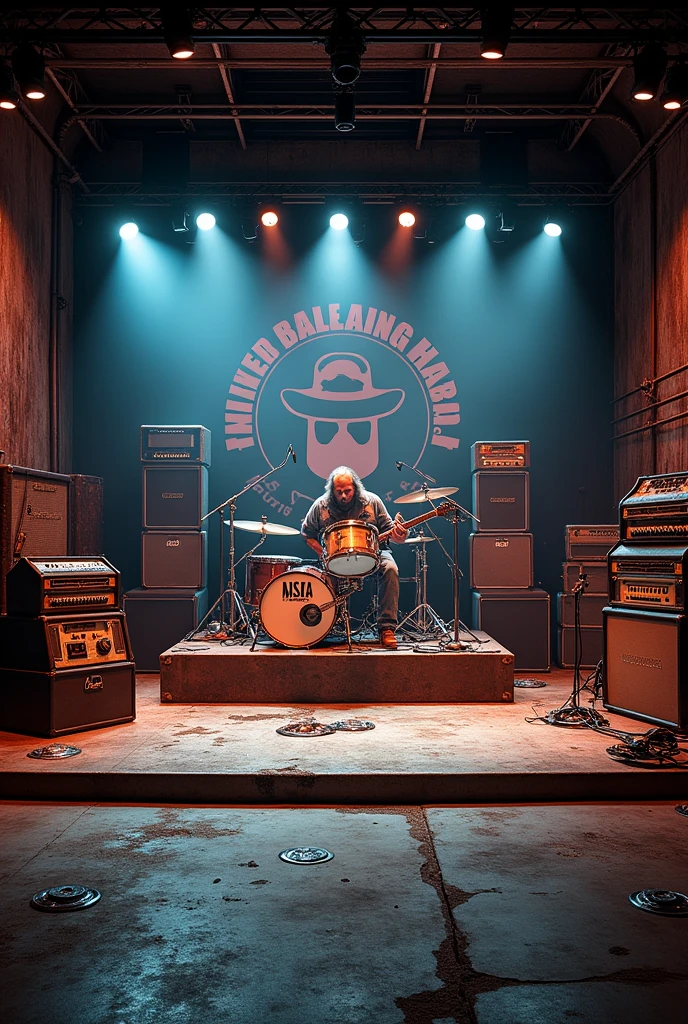 Stage for a trucker-themed rock band