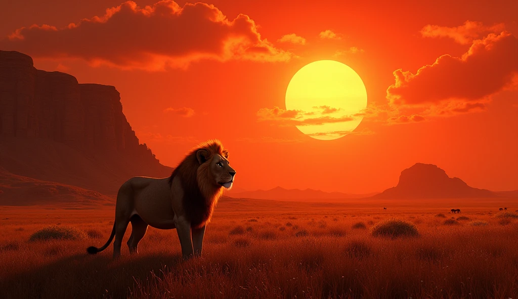 In the heart of the ancient African Savannah, where the set in hues crim