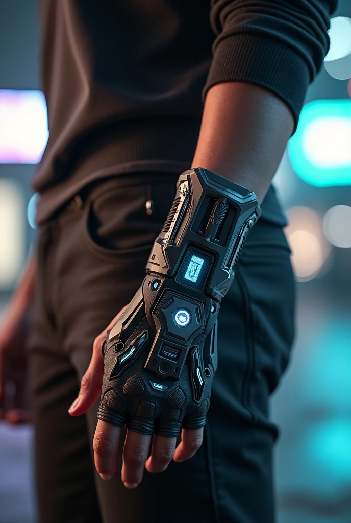 A bracelet with a knife and a screen on it