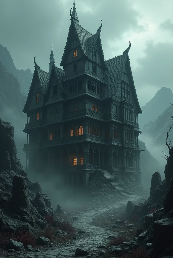 dark fantasy world, a house