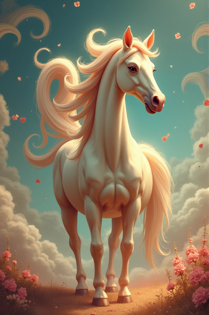 A horse with its tail on its head