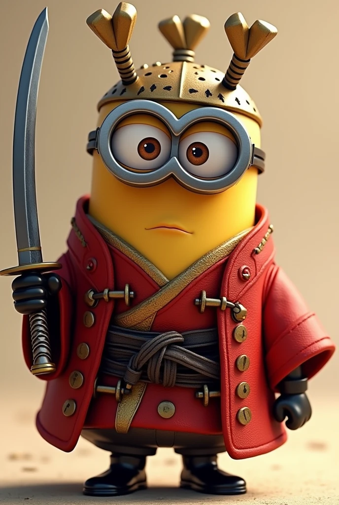 I would like an image of a minion dressed in Tanjiro Kamado's clothes with his sword