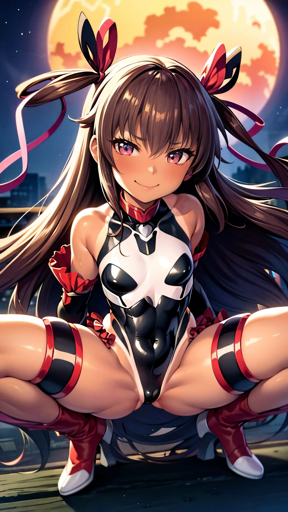 Highest quality, masterpiece (Confused:1.0), Portraiture,
Looking at the audience, (blush:1.2), smile,High resolution, 8k, 4K,masterpiece,Highest quality, Familiar, Double Peace, Annoyed face,flat ,skinny,Squat,Spread your legs ,throw,Heavy breathing,
mizuki yukikaze, Hair Ribbon, Fingerless gloves, Frilled leotard, Black leotard, Thigh-high boots, taimanin suit, One Piece Tan, Time is night,ass pov,whole body,mesugaki,