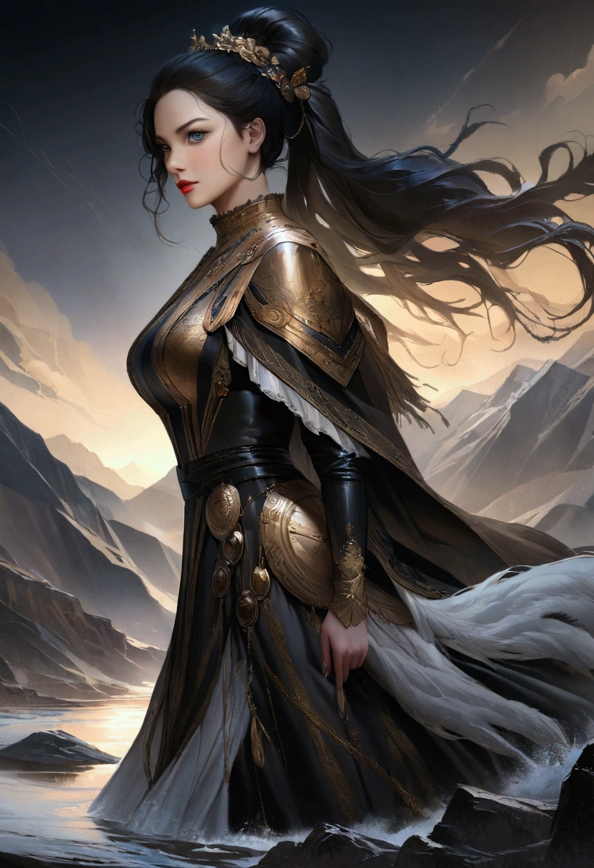 Siberia,Strange,make up,Heterochromia,Intricate details,elegant,8K resolution,Realistic rendering,(Ashley Wood Style:1.2),(Nick Vicesi Style:0.6), Chemiluminescence,1 girl,landscape, water, (Extremely detailed CG unity 8k wallpaper), The most beautiful works of art in the world, Professional Majestic Oil Painting, complex, High Detail, Clear focus, dramatic, Realistic Art