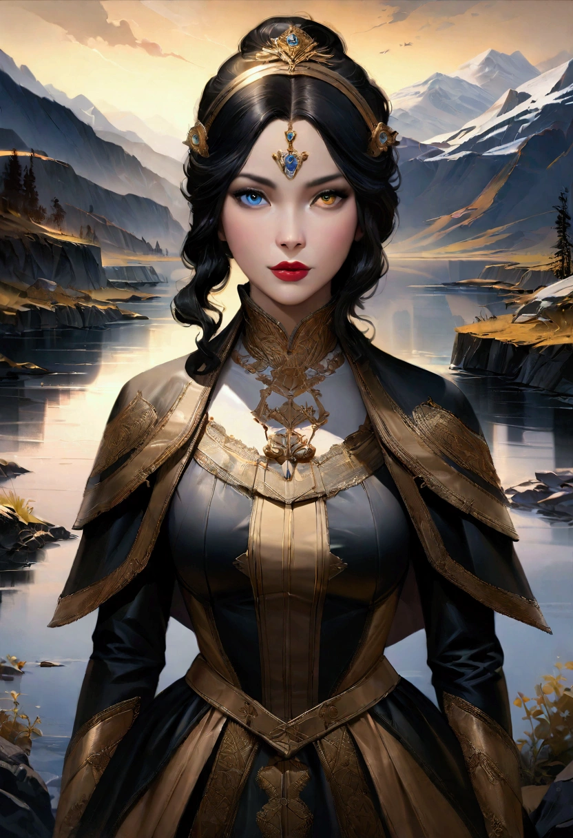 Siberia,Strange,make up,Heterochromia,Intricate details,elegant,8K resolution,Realistic rendering,(Ashley Wood Style:1.2),(Nick Vicesi Style:0.6), Chemiluminescence,1 girl,landscape, water, (Extremely detailed CG unity 8k wallpaper), The most beautiful works of art in the world, Professional Majestic Oil Painting, complex, High Detail, Clear focus, dramatic, Realistic Art