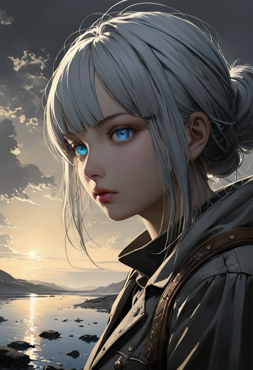 Siberia,Strange,make up,Heterochromia,Intricate details,elegant,8K resolution,Realistic rendering,(Ashley Wood Style:1.2),(Nick Vicesi Style:0.6), Chemiluminescence,1 girl,landscape, water, (Extremely detailed CG unity 8k wallpaper), The most beautiful works of art in the world, Professional Majestic Oil Painting, complex, High Detail, Clear focus, dramatic, Realistic Art