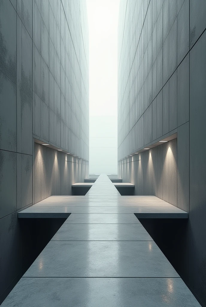 straight walkway with a high base and at the end you would make other cubic and separate platforms