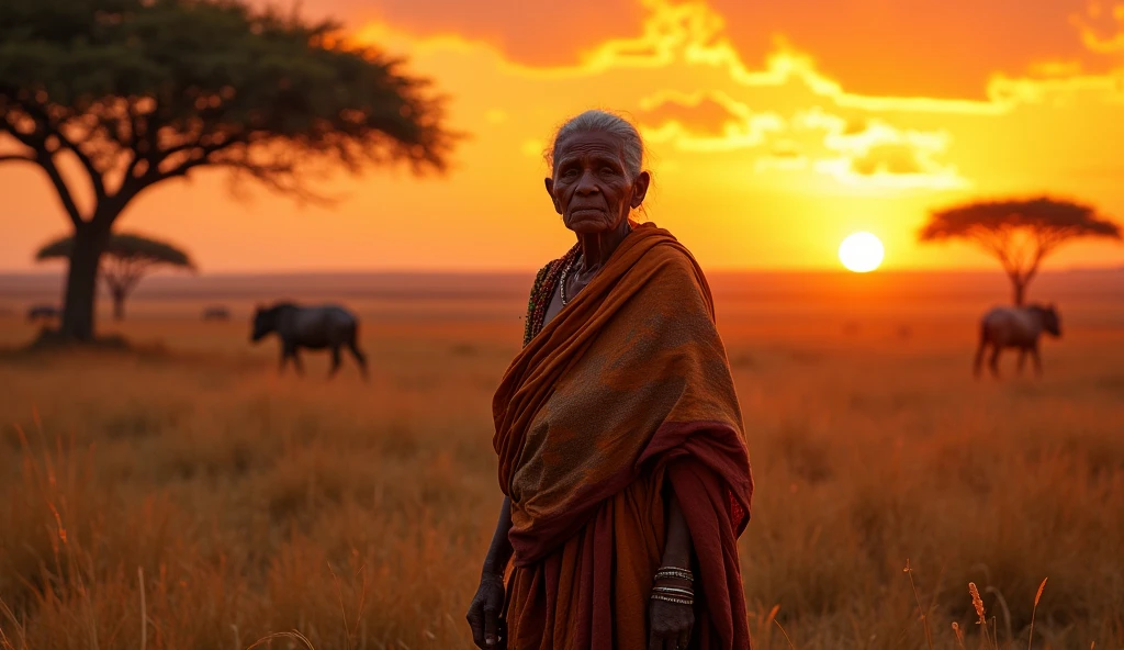 In the heart of the ancient African Savannah, where the set in hues of gold and crimson,
Among them lived an old woman named Nana Aba, revered as the village elder and keeper of stories.