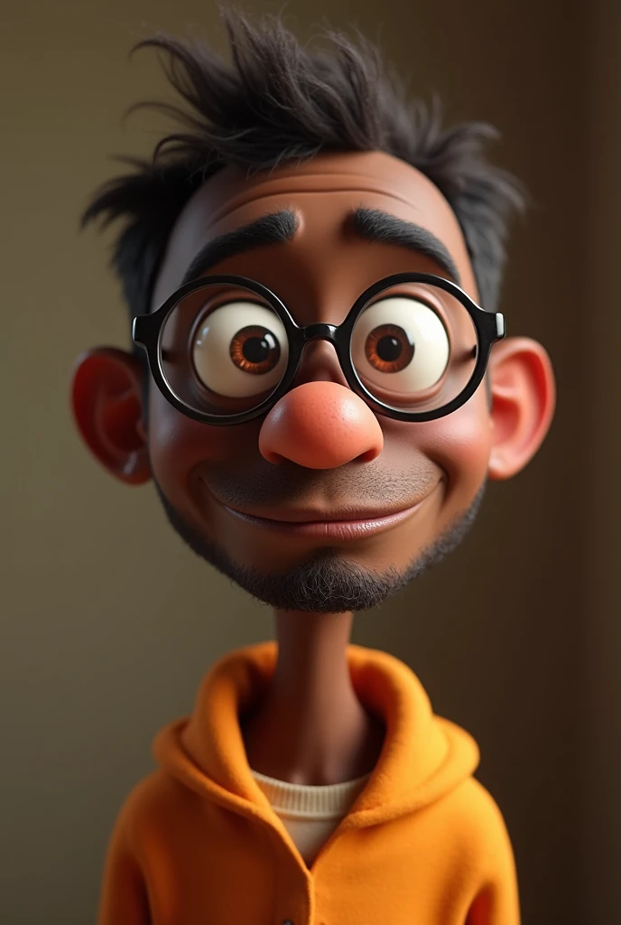 80 year old man brown skin with pixar glasses