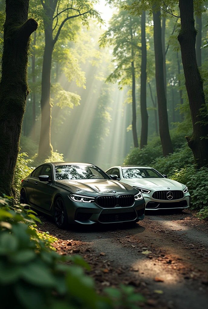 Bmw and Mersedes 4K in a forest