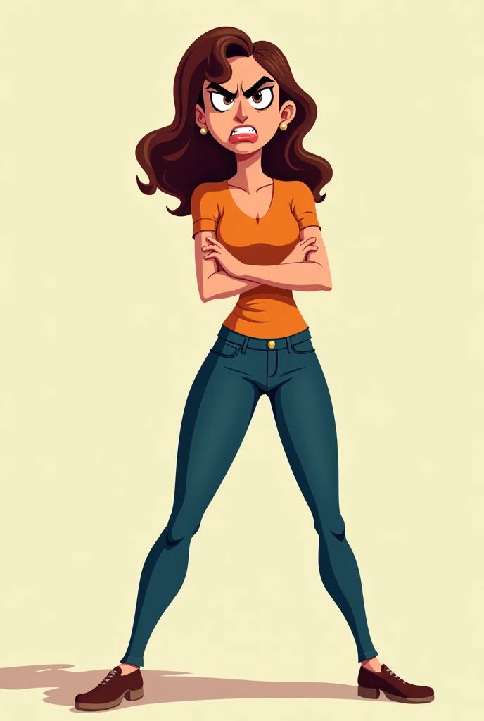 A woman standing angry with arms crossed full body cartoon