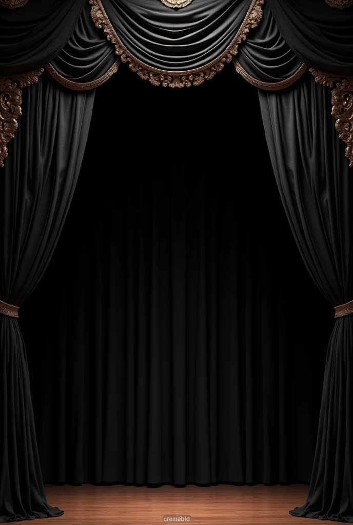 Top Theatre curtains in black, ornamented