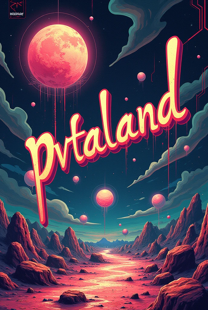 A profile picture for a group that has the word pvtaland in it, with a retro and bizarre style 