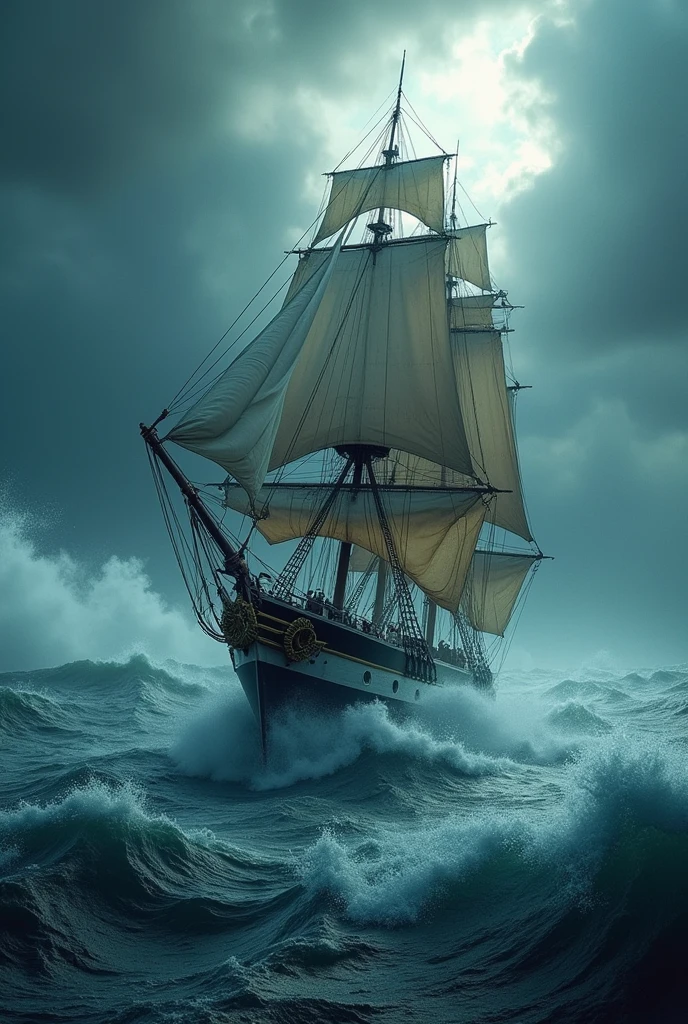 The ship is spinning in a hurricane,UHD, masterpiece, accurate, high details, highres, 8k, best quality, super detail