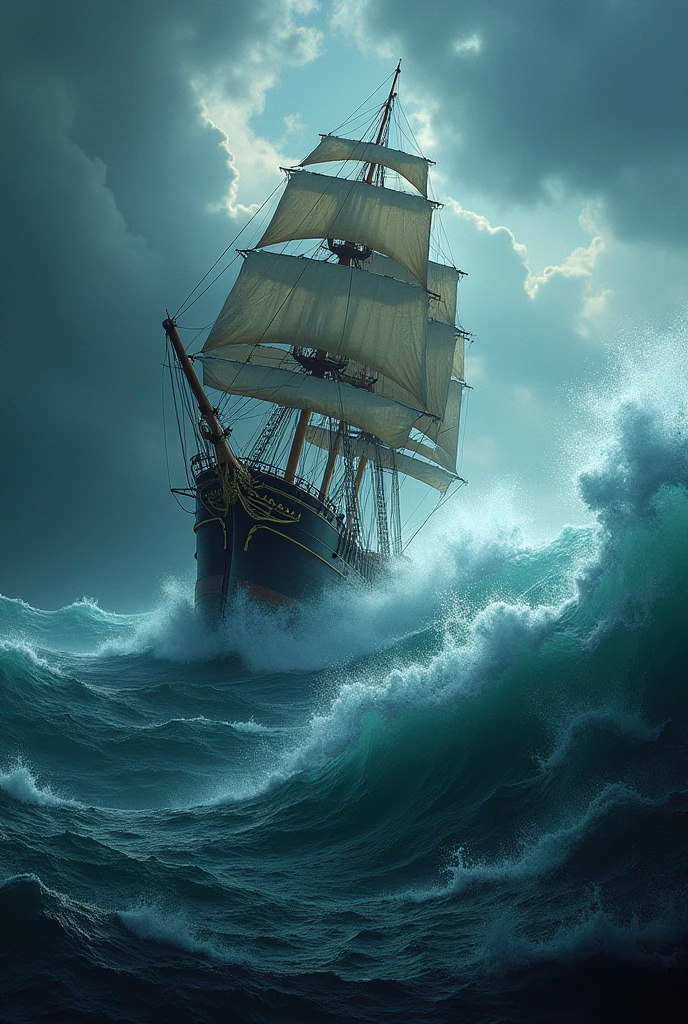 The ship is spinning in a hurricane,UHD, masterpiece, accurate, high details, highres, 8k, best quality, super detail
