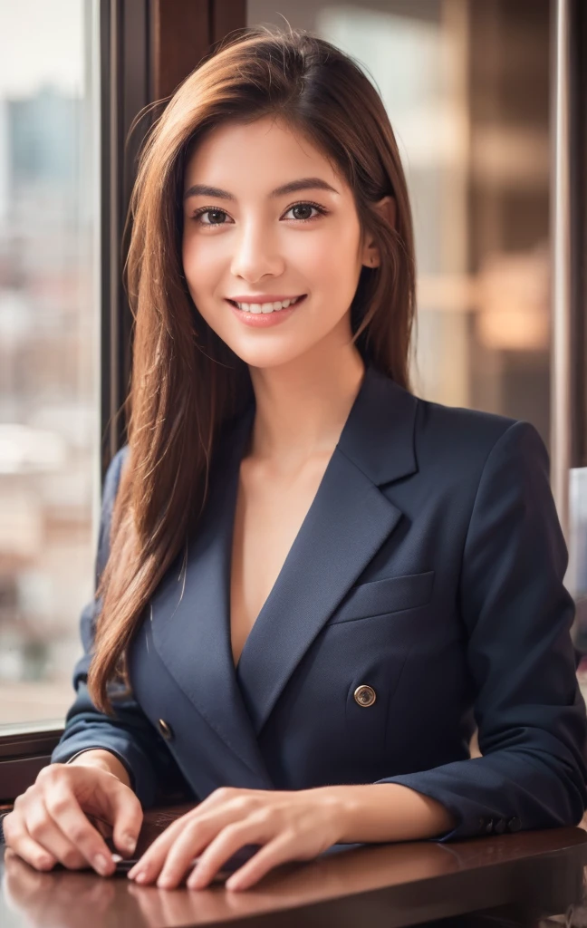 (1woman), Beautiful, Amazing face and eyes, makeup, (extremely detailed beautiful face), seducting smile, (Best Quality:1.4), (Ultra-detailed), (extremely detailed CG unified 8k wallpaper), Highly detailed, raw photos, Professional Photography, (Business Suit, Mini skirt:1.2), (Business shirt with wide open chest), (Spread legs), (view from below:1.2)