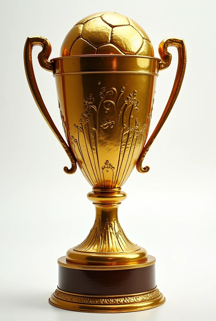 Create an image of a cup for a soccer championship that is bathed in gold with a ball, also i need that the picture were without the background