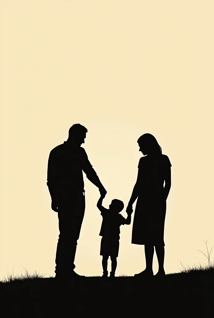 make a silhouette of the parents holding their minimalist son&#39;s hand
