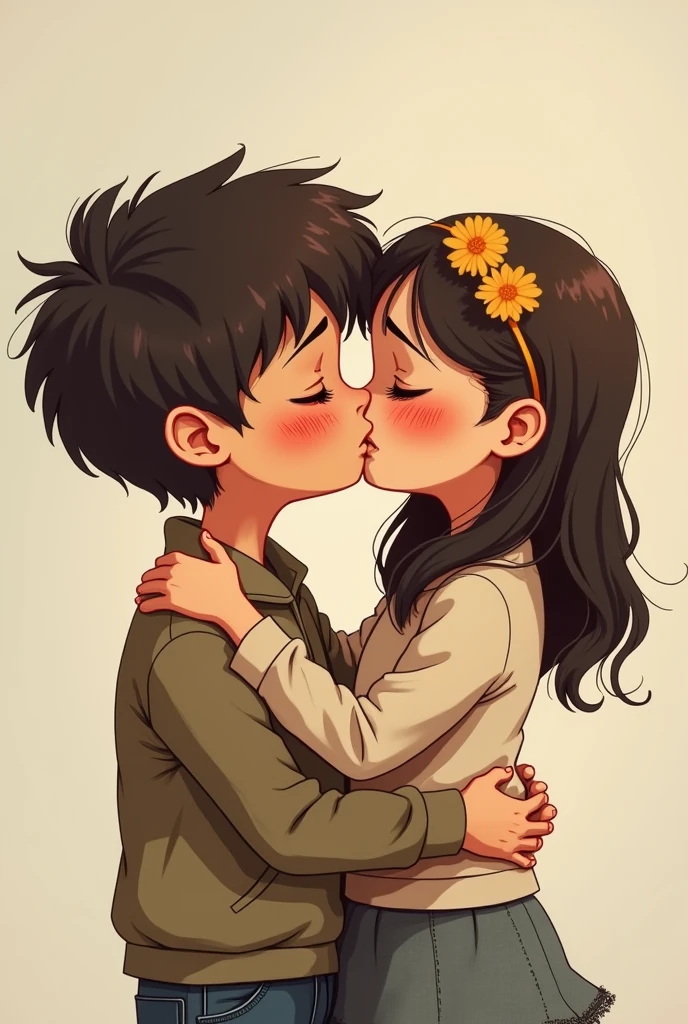 Create an image with a boy and a being separated and crying.
Some letters between them.
And a boy and a girl hugging each other.