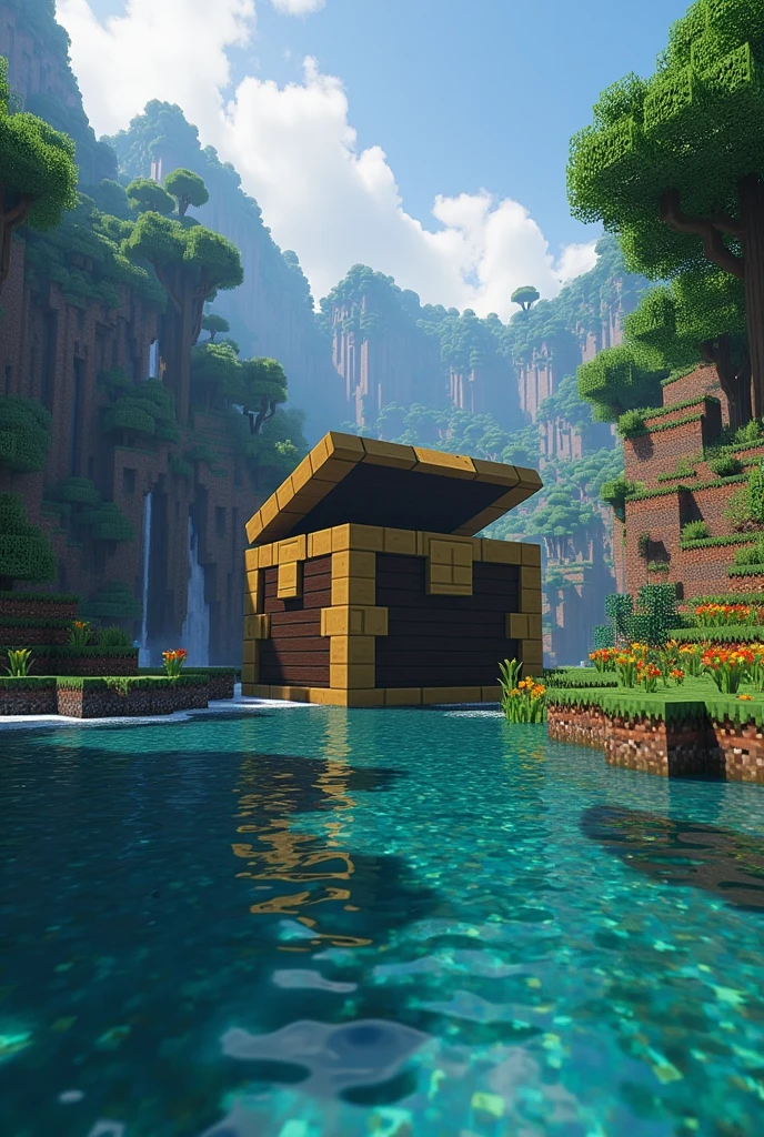 create a giant giant chest in the middle of the minecraft river