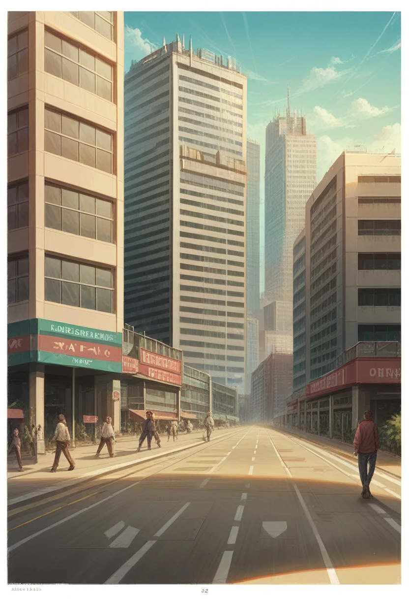 a photo-realistic cityscape, modern architecture, skyscrapers, urban landscape, realistic lighting, vibrant colors, dramatic shadows, glass and steel buildings, busy streets, people walking, vehicles, detailed textures, photorealistic, 8k, ultra-detailed, cinematic lighting, stunning scenery, masterpiece