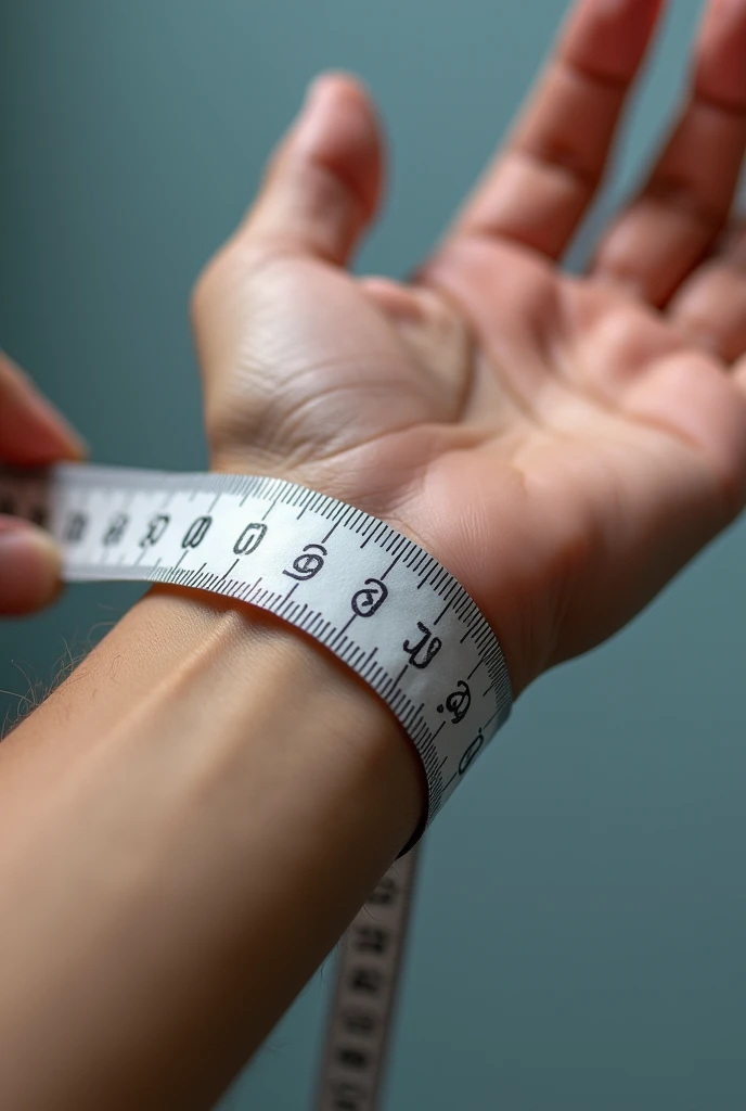 is measuring the wrist using a centimeter tape measure