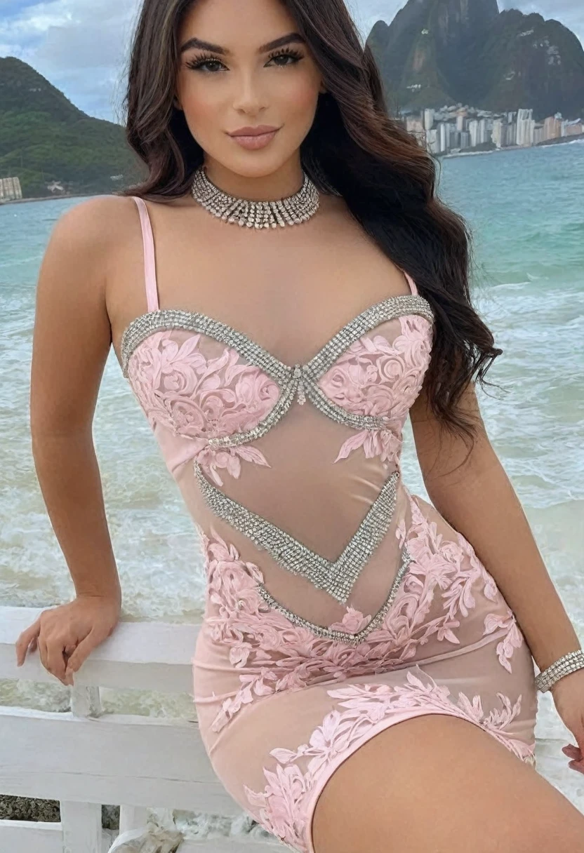 ((Best high quality:1.2)), work of art, (8k), extremely detailed, ((High detail:1.2)), Solo, ((24 years old pretty south brazilian female:1.4)), (tight and short dress),