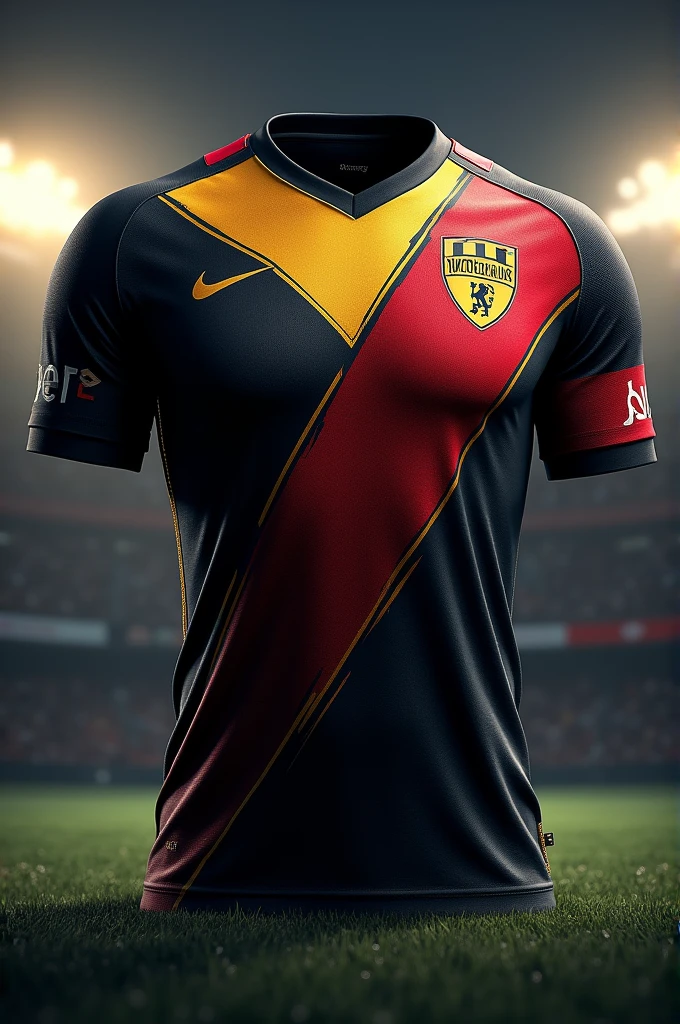 Football shirt with black, gold and red colors 
