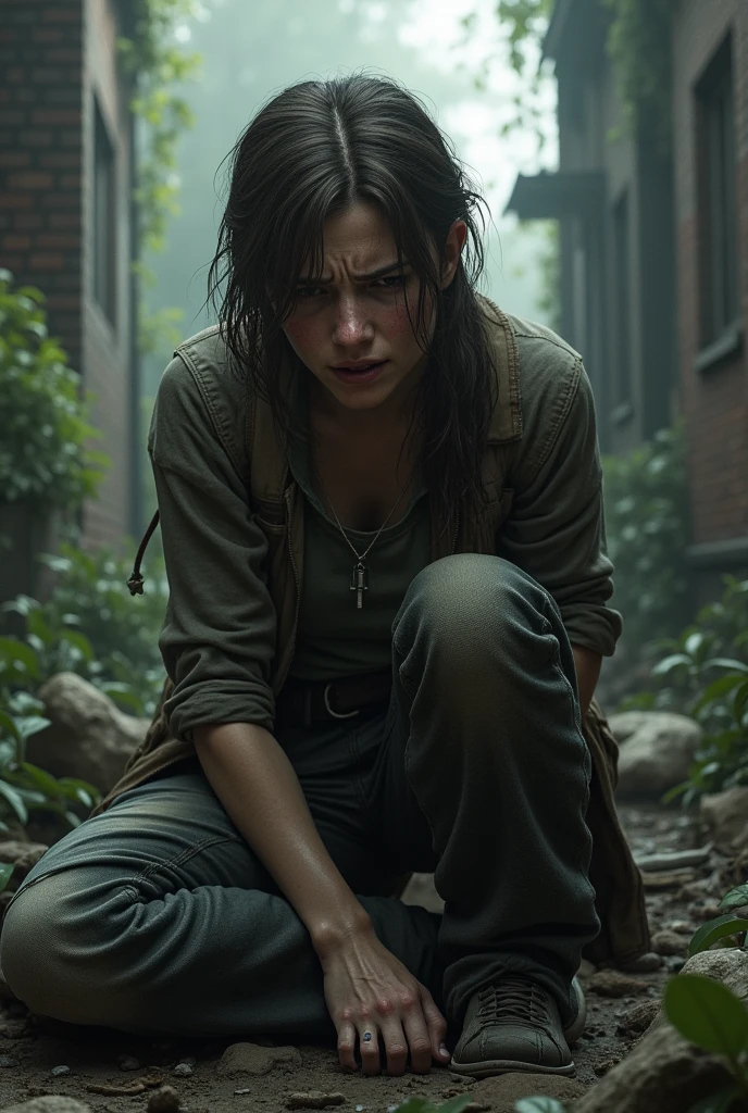Ellie, the last of us, sitting and hurt