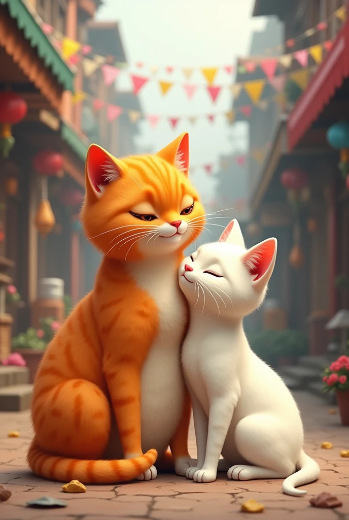 big fat orange cat and white beautiful cat shared a bond that seemed unbreakable in kathmandu, they were couples.
