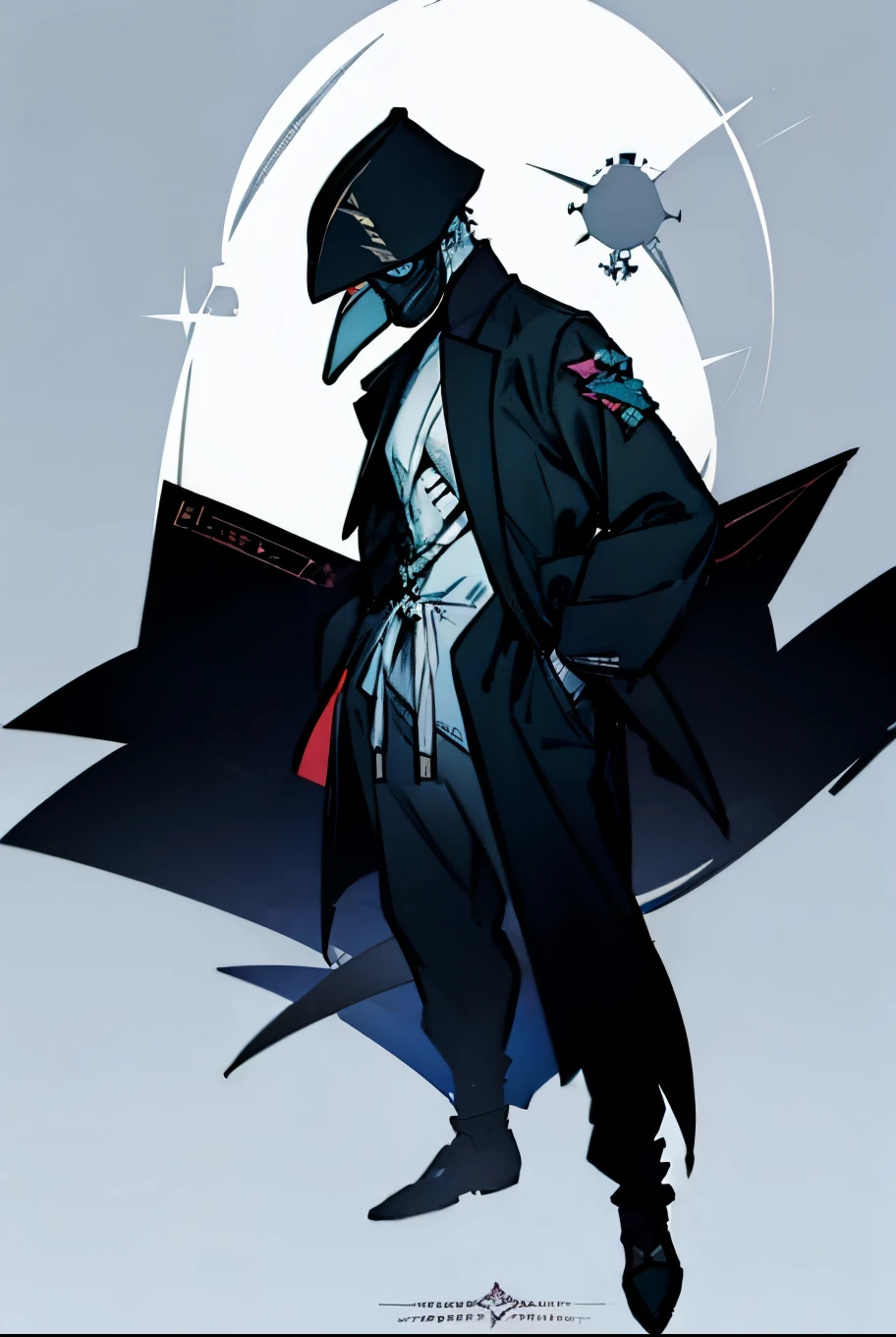 plague_doctot_Mask of the Black Crow Doctor, no shirt, no muscles, long pants, hands in pockets, full body with scars