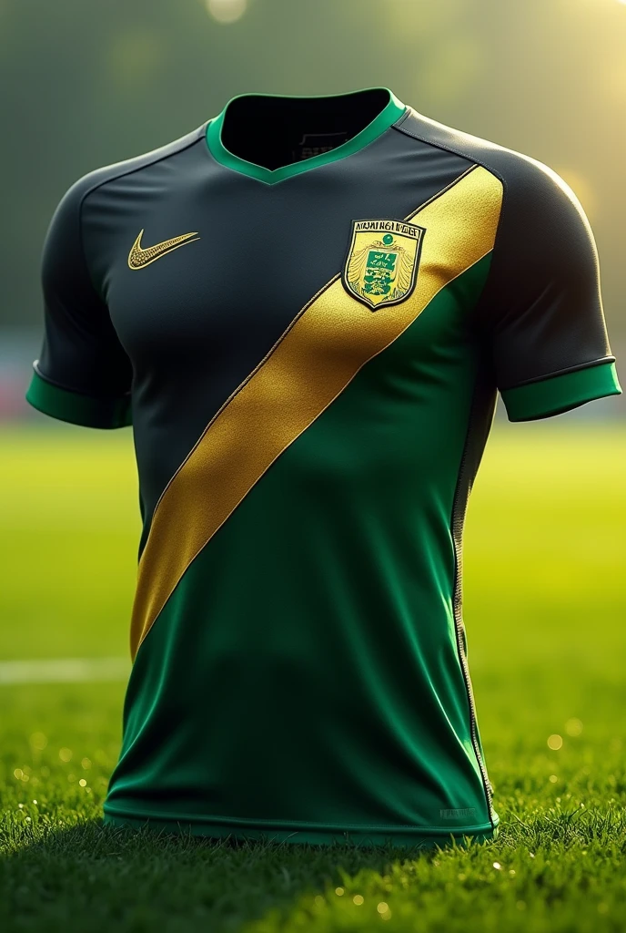Football shirt with black, gold and green colors
