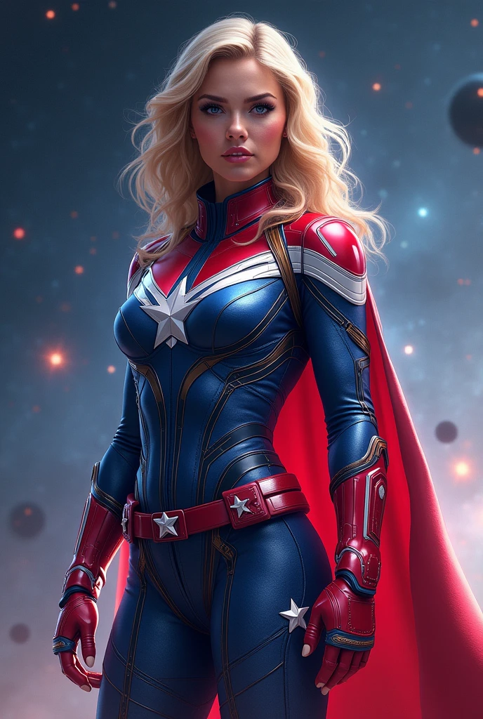 US heroine in star and space themed outfit, with a costume different from all that already exist