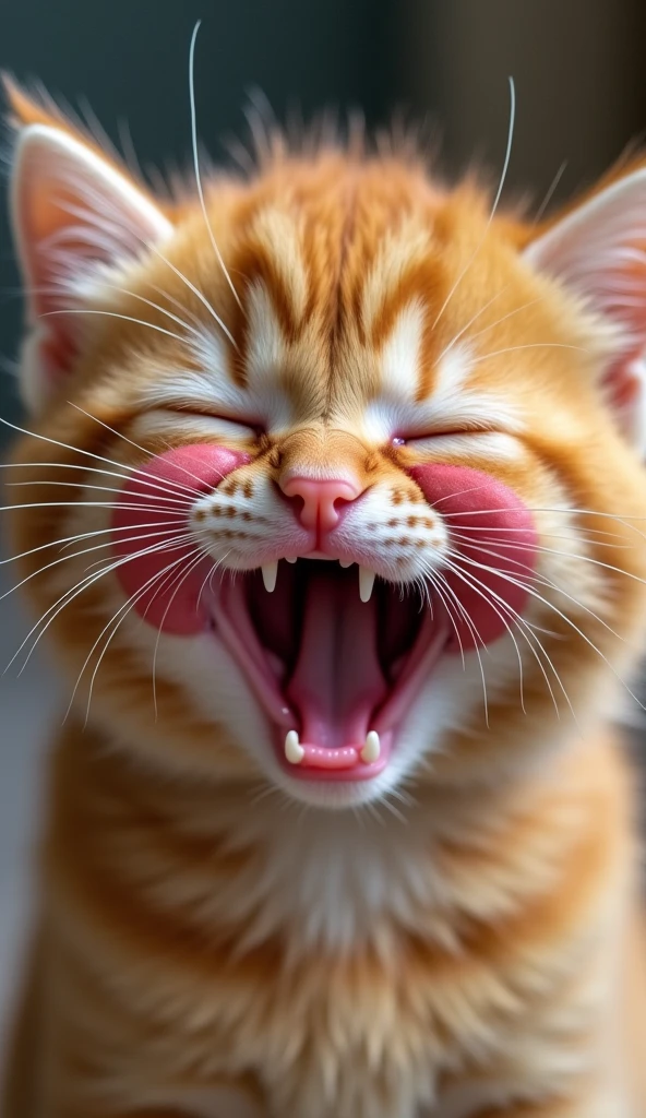 The orange fat kitten’s face is visibly swollen, especially around the cheeks, with red marks where the bee stung. Tears stream down her face as she cries from the pain, her expression one of distress and helplessness. Pictures look like original and not blurred and not write anything and 4k results.