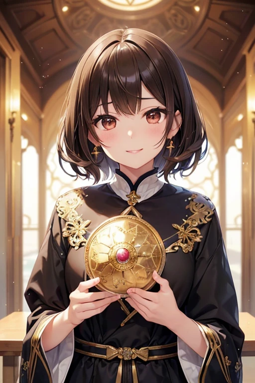 anegasaki nene、Shiny brown hair, short hair, (Beautiful brown eyes、Sparkling eyes, Fine grain)、smile、Ultra-detailed eyes、Highly detailed face, Highly detailed eyes,
((masterpiece , Highest quality , Perfect lighting, ((Bitch )), Perfect Anatomy )) The witch's mature woman、Staring at the viewer with a very scared and frightened expression、With tears in his eyes。(She is being restrained and about to be raped by a naked muscular man, Elaborate Dress)