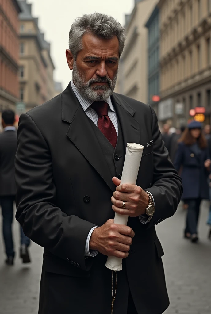 An image of well eduated man with degree in his one hand and begging for money with another hand