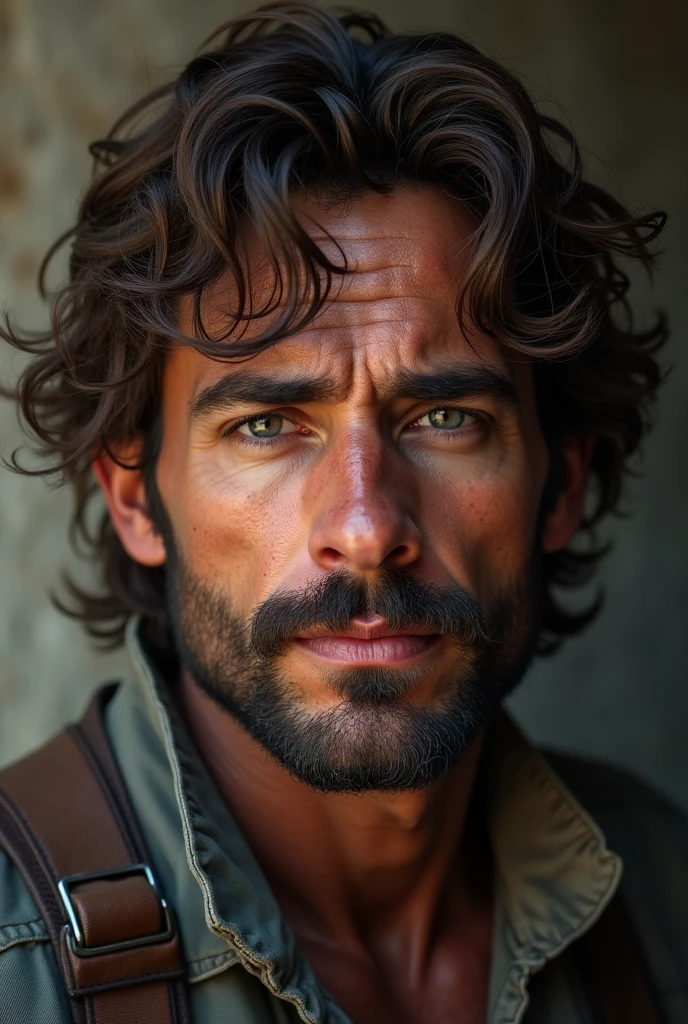 A man with wavy hair ,with a little hair on the mustache and heel 
