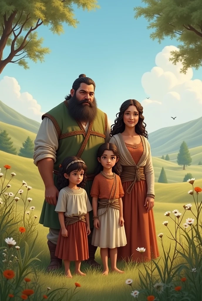 Ló, his two daughters and wife