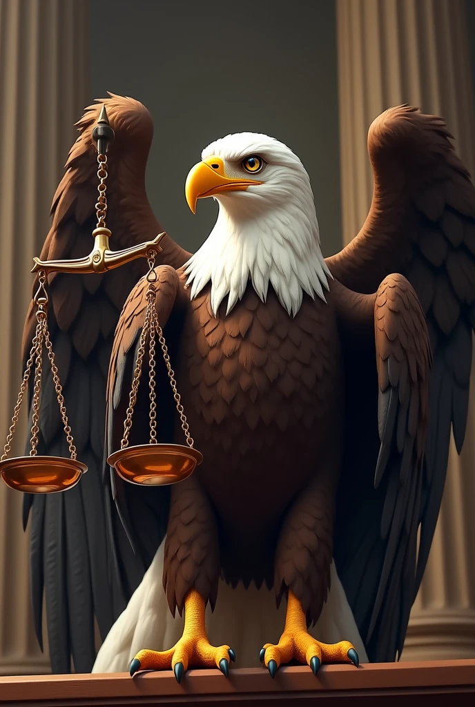 Eagle mascot for law profession holding a scale with its paws