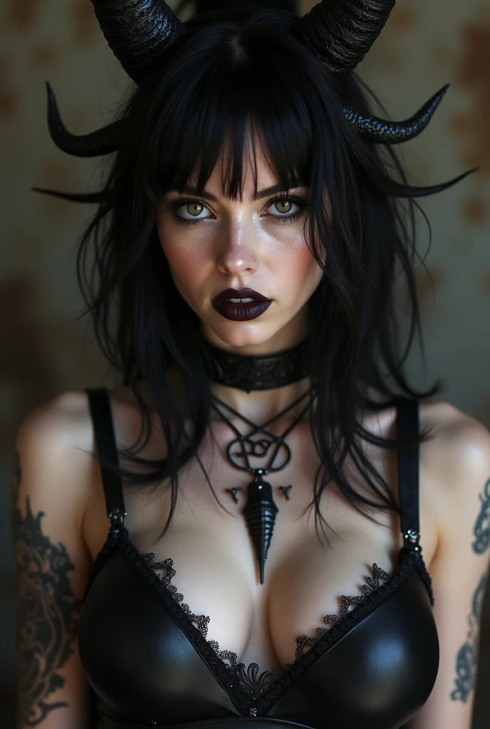 goth girl fucking a dragon dildo, exposed breasts, nipple piercings 