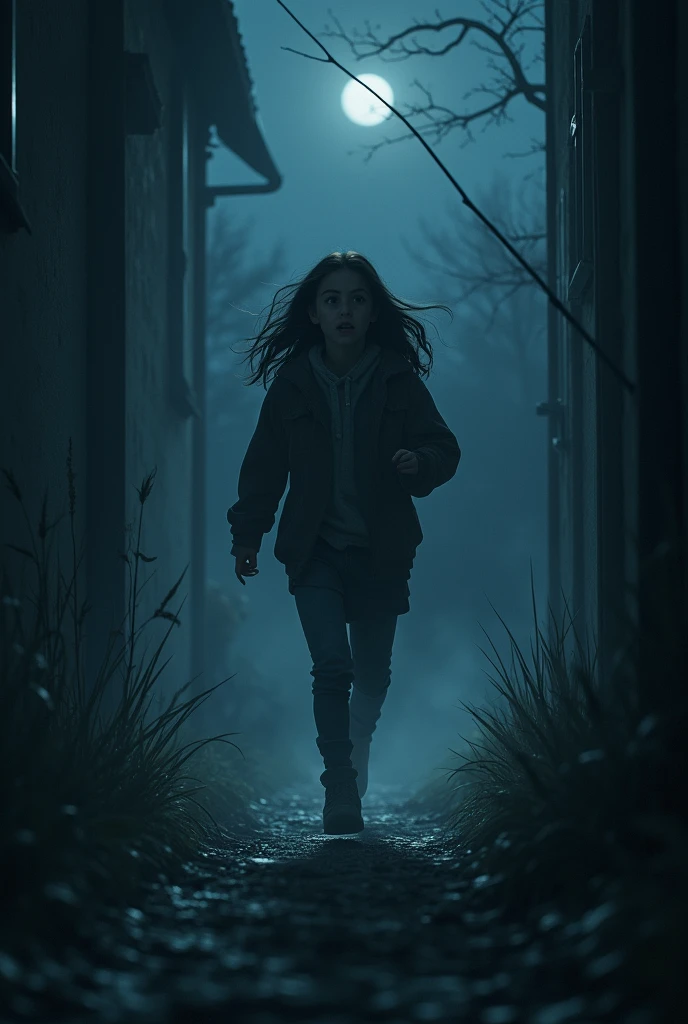 It sounds like a scene filled with tension and intrigue. Picture this: under the cover of a moonless night, the shadows dance with the wind, and the air is thick with an eerie silence. Suddenly, a girl appears, her footsteps hurried, her breathing ragged as she runs through the darkness. Her eyes are wide with fear, yet there's something more—determination, perhaps, or an urgent need to reach you.She stumbles as she gets closer, her voice trembling as she speaks. Despite her fear, her words are laced with kindness, offering solace or perhaps a cryptic warning that