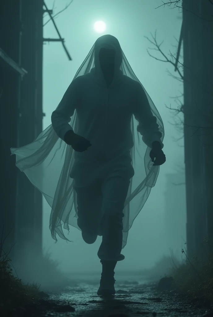 Man running with ghost so scary